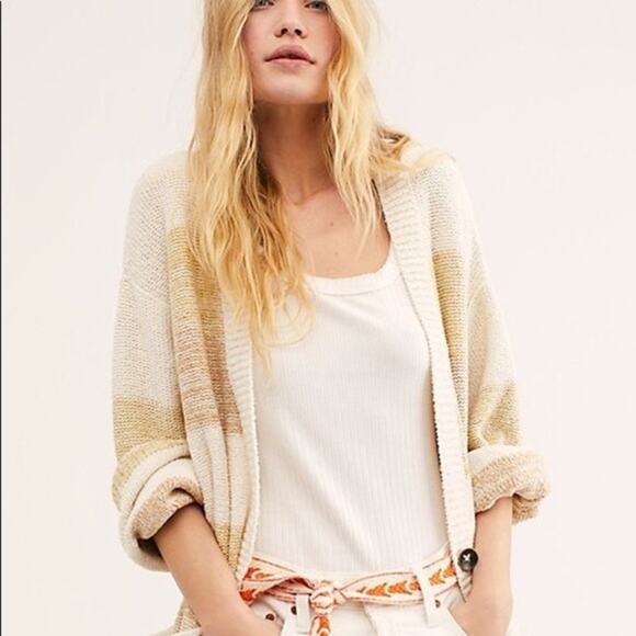 Free People NEW Southport Beach Cardigan Women's Medium Grains Combo Striped - Picture 1 of 13